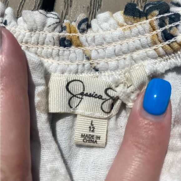 Jessica Simpson large cream floral long sleeve 10/12 button up top - Picture 5 of 5